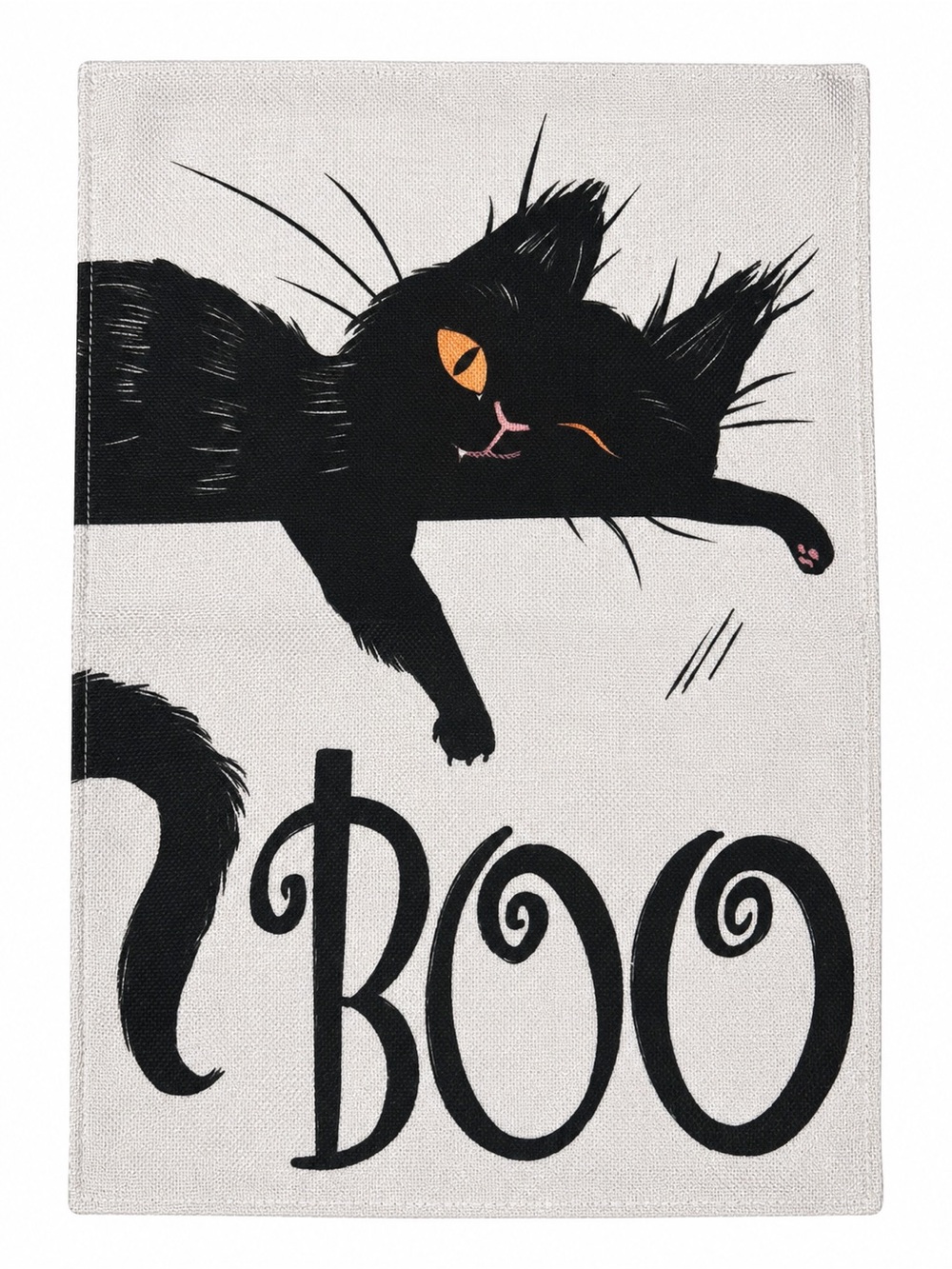 Black Cat 'Boo' Halloween Garden or Yard Banner Flag - Black and Cream